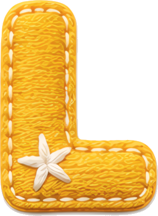 yellow letter L embroidery starfish stitching Fabric/Textile texture Handcrafted Patterns Patterns Marine Life Animals letters English letters fabric art