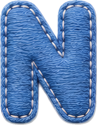 blue letter N denim stitching 3D letters English letters embroidery fabric art