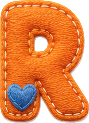 orange letter felt material stitched edge blue heart handmade style letters English letters embroidery fabric art R