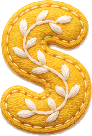 yellow S-shaped embroidery vine leaf Fabric/Textile texture Handcrafted Patterns Patterns plant letters English letters fabric art