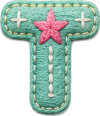 letter T embroidery style pink star aqua background stitching decoration letters English letters embroidery fabric art