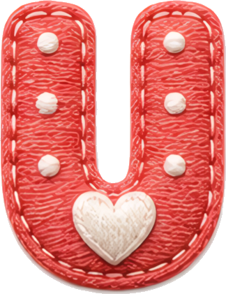letter U red felt white dots heart decoration stitched texture letters English letters embroidery fabric art