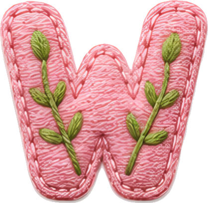 pink letter W embroidery plant motif handmade fabric Fabric/Textile texture Handcrafted Patterns Patterns letters English letters fabric art