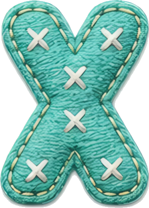 letter X teal green cross-stitch style fabric texture decorative pattern letters English letters embroidery fabric art
