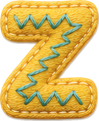 letter Z yellow wavy pattern stitched decoration felt material letters English letters embroidery fabric art