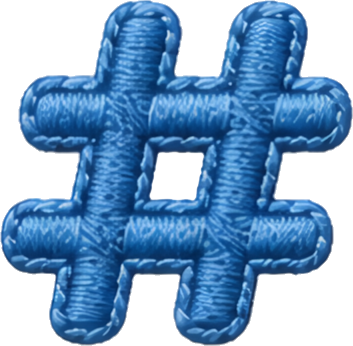hashtag symbol blue icon social media topic tag icon embroidery fabric art mathematical symbol