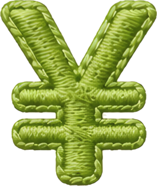 yen symbol currency sign green embroidery financial icon economic symbol embroidery fabric art symbol mathematical symbol ¥