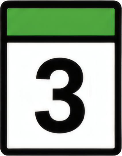 calendar number 3 green header white background black font 3