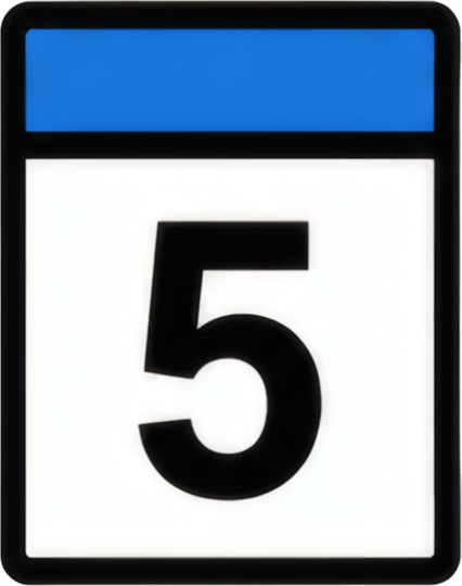 calendar number 5 blue header white background black font 5