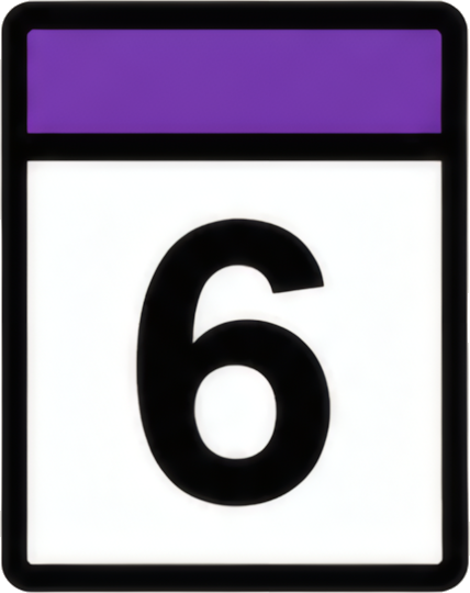 calendar number six purple header white background black font 6