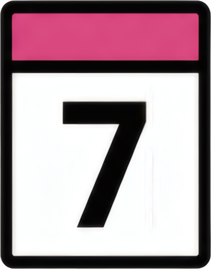 calendar number seven pink header white background black font 7