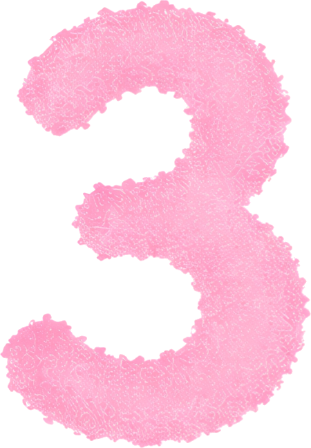 pink number three fuzzy texture cartoon style watercolor digital 3
