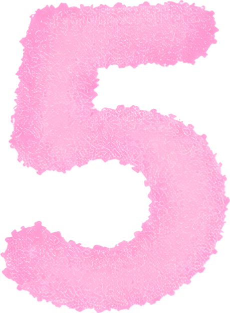 pink number five fluffy texture cartoon style watercolor digital 5