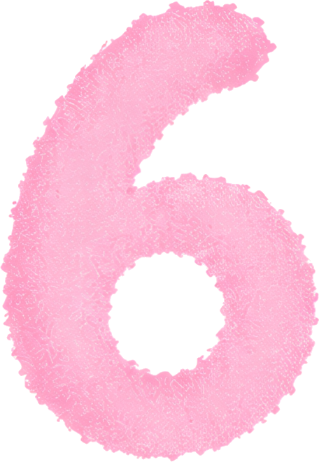 pink number six fuzzy texture cartoon style watercolor digital 6