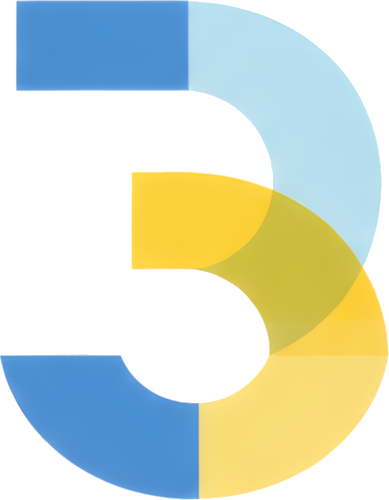 number three colorful graphic abstract design blue yellow palette geometric shape