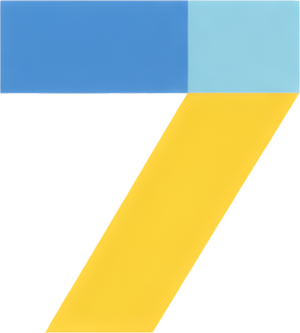 number seven geometric shape blue light blue yellow number 7
