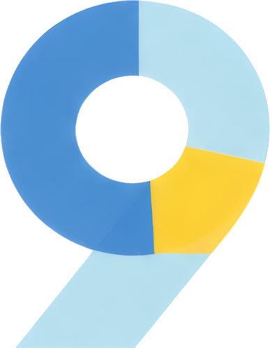 number nine blue yellow circular abstract design number 9