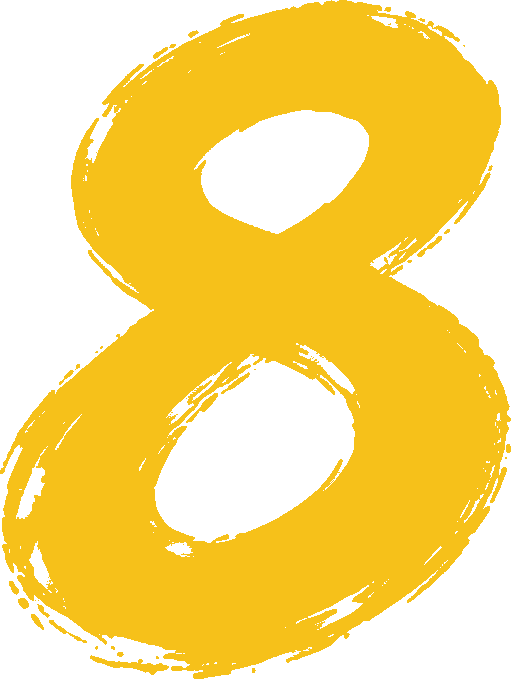 number eight yellow hand-drawn style bold brushstroke artistic font Numbers brush script style 8