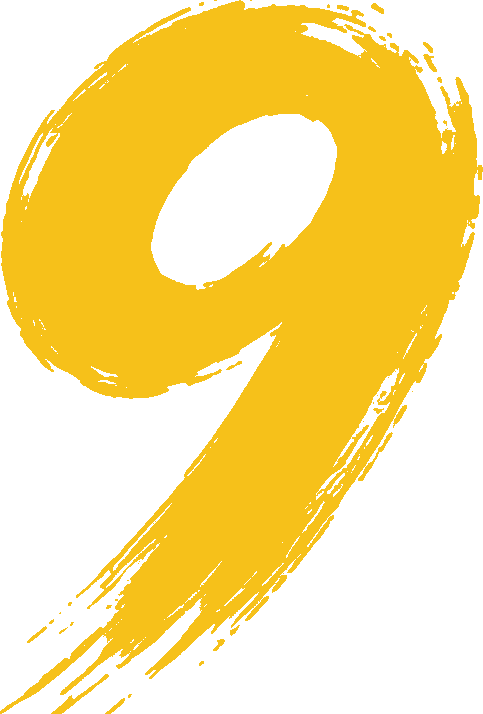 number nine yellow brushstroke hand-drawn style artistic font abstract numeral Numbers brush script style 9