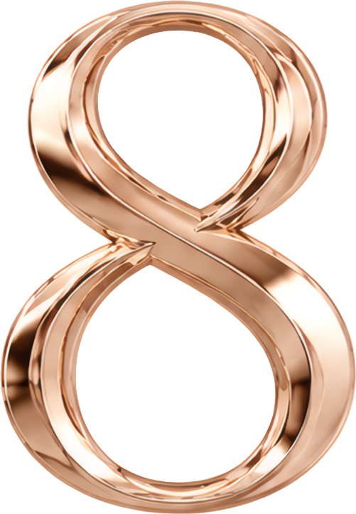 number 8 rose gold metallic texture 3D shape smooth surface Modern Design Patterns Patterns number metal three-dimensional 8