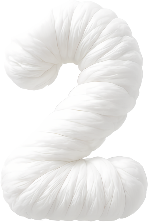 white number two yarn 3D soft cloud-like felt fabric art digital 2
