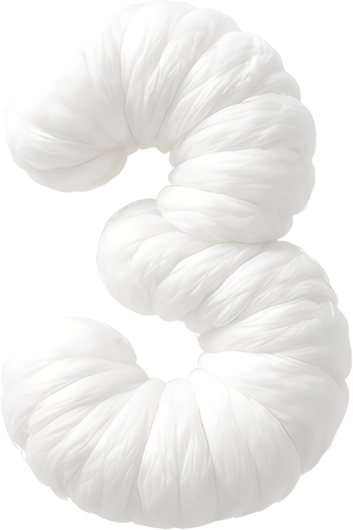 number three white hose spiral shape 3D rendering soft texture Art & Design cloud-like felt fabric art digital 3