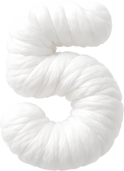 number five white yarn 3D shape soft texture artistic font cloud-like felt fabric art digital 5
