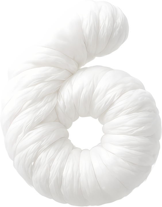 number six white yarn spiral shape soft texture handicraft cloud-like felt fabric art digital 6