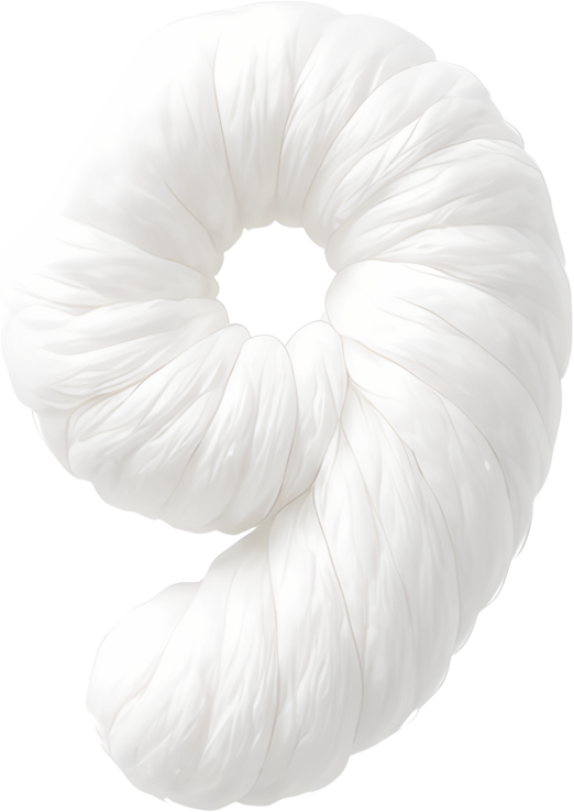 white spiral fuzzy number 9 soft cloud-like felt fabric art digital 9