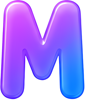 letter M gradient color purple to blue 3D effect glowing edge Letters English letters colorful gradient