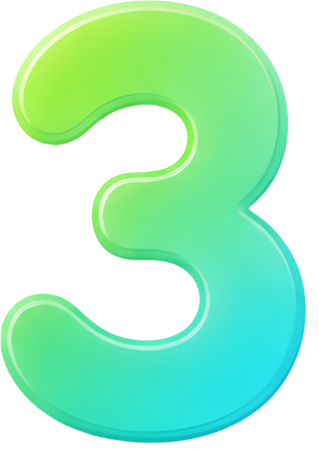 number three gradient color green to cyan 3D effect cartoon style Numbers color gradient 3