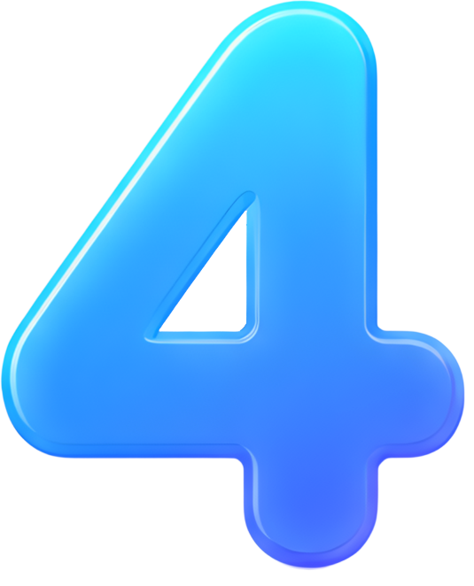 number four blue gradient 3D effect icon design minimalist style Numbers color gradient 4