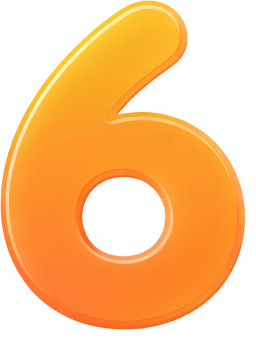 number six orange 3D effect cartoon style smooth texture Numbers color gradient 6