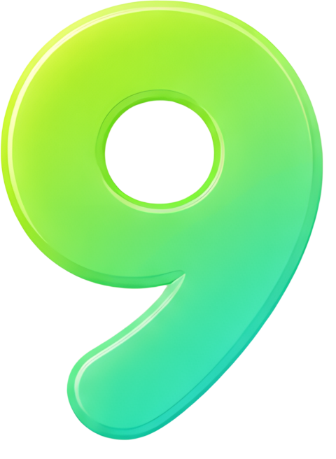 number nine green gradient circular design cartoon style 3D effect Numbers color gradient 9