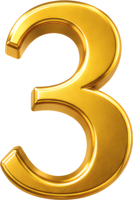 gold number 3D glossy three-dimensional metallic numeral 3
