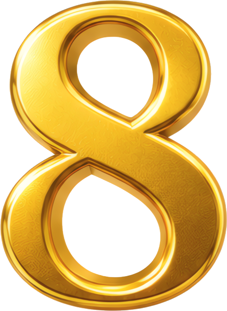 gold number 8 3D glossy symbol three-dimensional metallic numeral 8