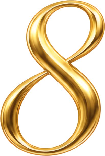 golden number 8 3D glossy artistic font gold numbers metal three-dimensional 8