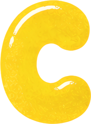 yellow letter C cartoon style smooth texture curved shape Alphabet English letters watercolor hand-drawn
