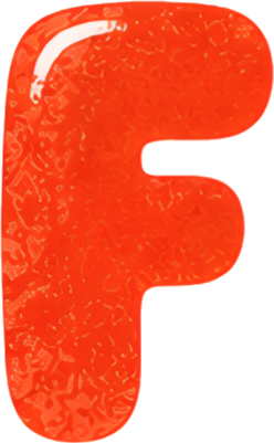 orange letter F 3D effect glossy texture cartoon style Alphabet English letters watercolor hand-drawn