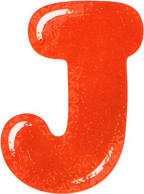 orange letter J cartoon style 3D effect glossy texture Alphabet English letters watercolor hand-drawn