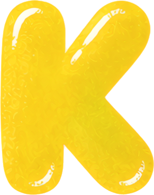 yellow letter K 3D effect cartoon style glossy texture Alphabet English letters watercolor hand-drawn