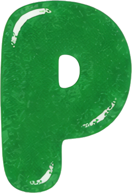 green letter P 3D effect glossy cartoon style Alphabet English letters watercolor hand-drawn