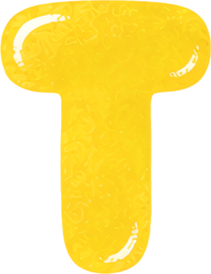yellow letter T cartoon style simple graphic bright color Alphabet English letters watercolor hand-drawn
