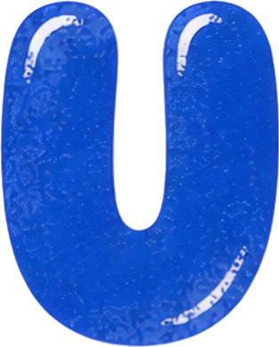 blue letter U 3D effect glossy cartoon style Alphabet English letters watercolor hand-drawn