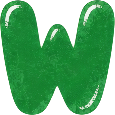green letter W cartoon style glossy texture 3D effect Alphabet English letters watercolor hand-drawn
