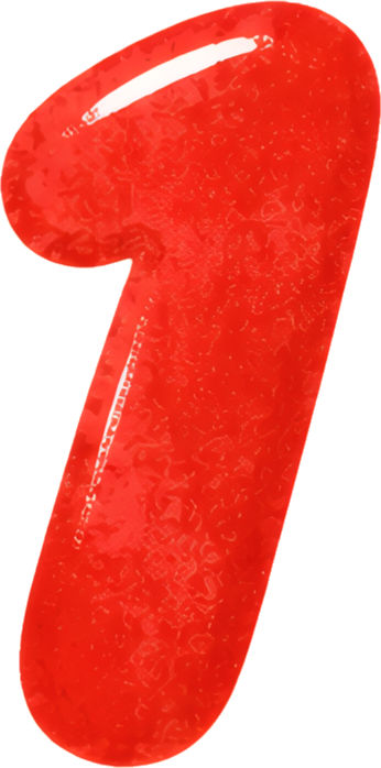 red number one cartoon style glossy texture 3D effect numbers hand-drawn watercolor 1
