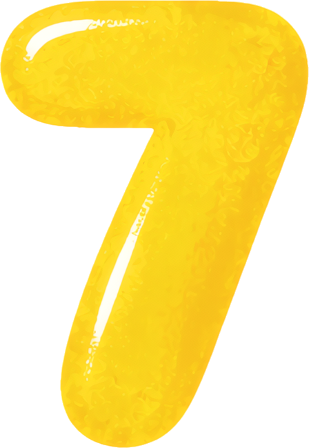 number seven yellow 3D effect glossy texture cartoon style numbers hand-drawn watercolor 7