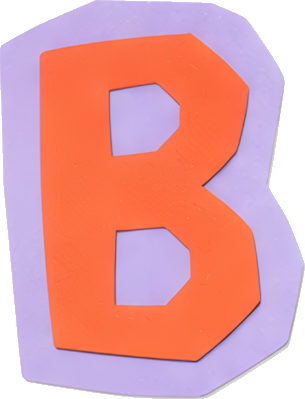 letter B orange purple border cartoon style 3D effect Alphabet English letters paper-cut style