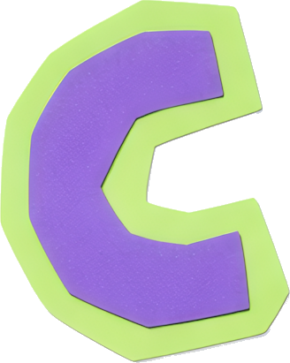 purple green border letter C cartoon style graphic logo Alphabet English letters paper-cut style
