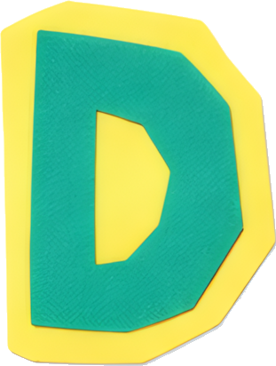 letter D green yellow border cartoon style graphic logo Alphabet English letters paper-cut style